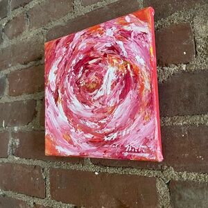 Abstract Rose Painting Original Canvas Art 8x8 – Handmade Signed Wall Decor